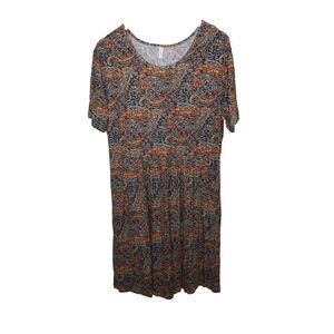 DouBCQ Womens Dress Size 2XL Pleated Flowy‎ Pockets Casual Orange Paisley New